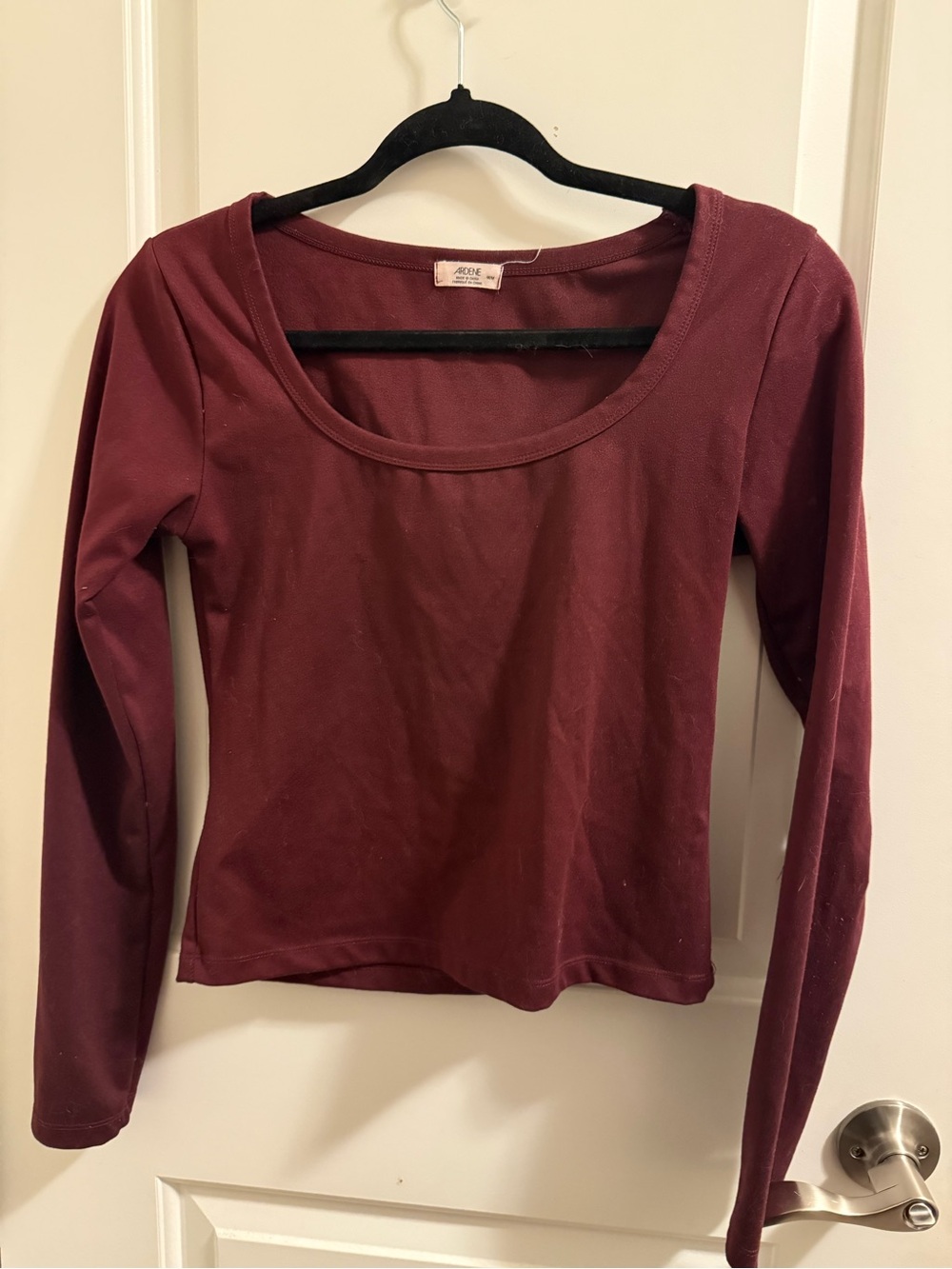 Ardene Long Sleeve Scoop Neck Top - Burgundy